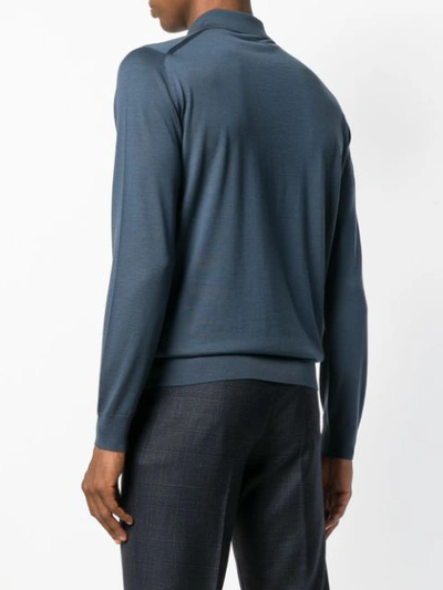 Shop Prada Long Sleeve Polo Shirt In Blue