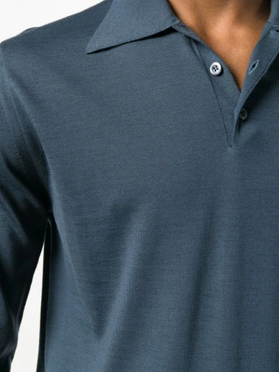 Shop Prada Long Sleeve Polo Shirt In Blue