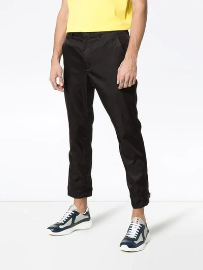 Shop Prada Velcro Cuff Cropped Trousers In Black