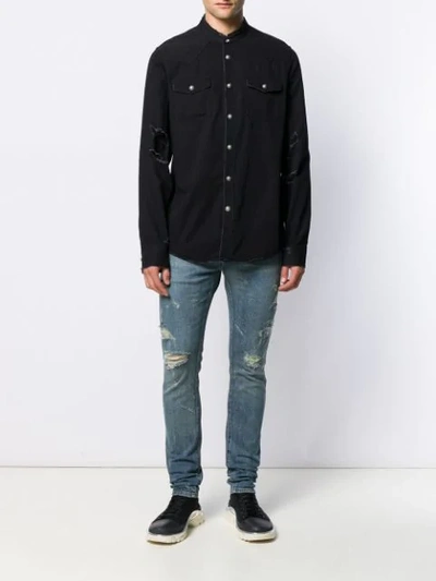 BALMAIN RIPPED SKINNY FIT DENIM JEANS - 蓝色