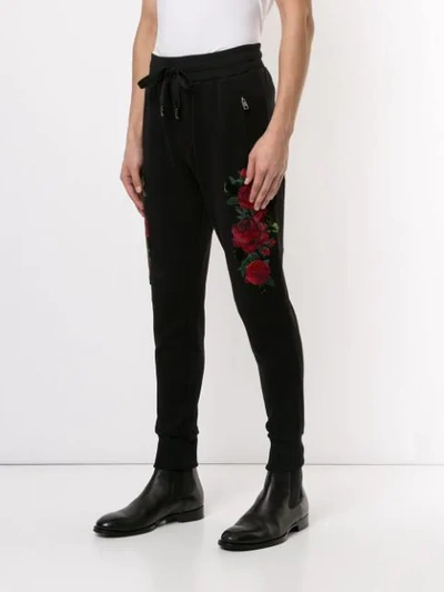 Shop Dolce & Gabbana Embroidered Roses Track Pants In Black