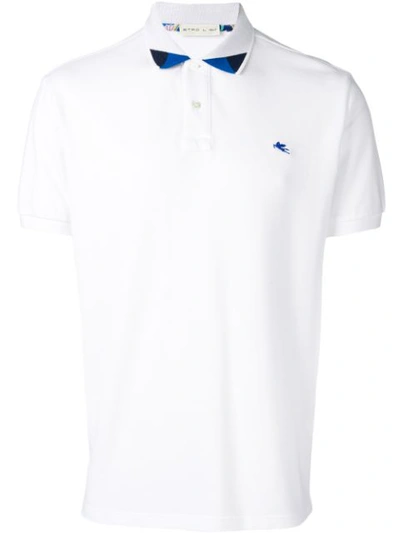 Shop Etro Contrast Collar Polo Shirt In White