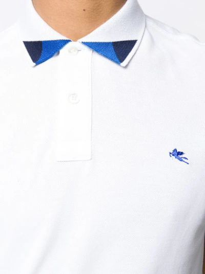 Shop Etro Contrast Collar Polo Shirt In White