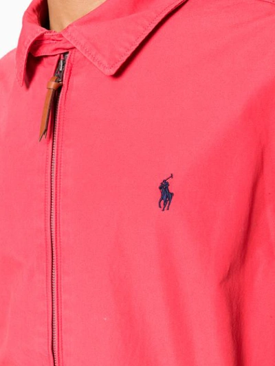 Shop Polo Ralph Lauren Logo Zipped Bomber Jacket In Red
