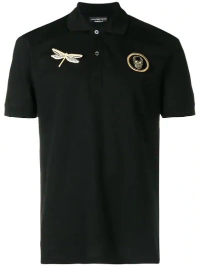 Shop Alexander Mcqueen Dragonfly And Skull Patch Polo Shirt - Black