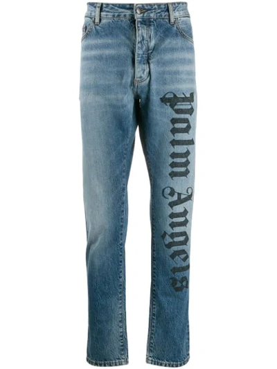 Shop Palm Angels Branded Straight Jeans In Blue