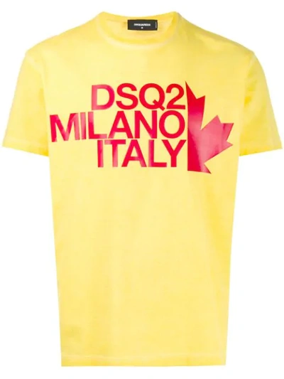 Shop Dsquared2 Text Logo Print T-shirt In Yellow