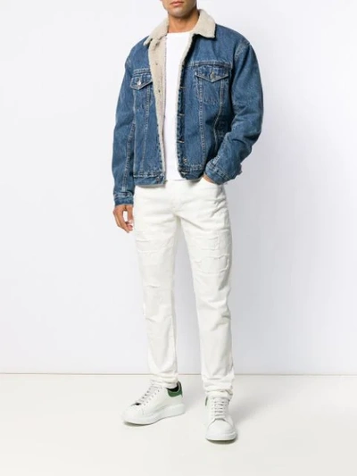 Shop Balmain Distressed Slim-fit Jeans In White