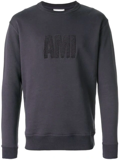 Shop Ami Alexandre Mattiussi Crew Neck Sweatshirt Big Ami Embroidered Patch In Blue