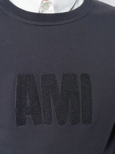 Shop Ami Alexandre Mattiussi Crew Neck Sweatshirt Big Ami Embroidered Patch In Blue