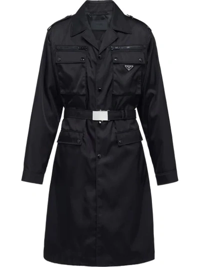 Shop Prada Belted Trench Coat In Black