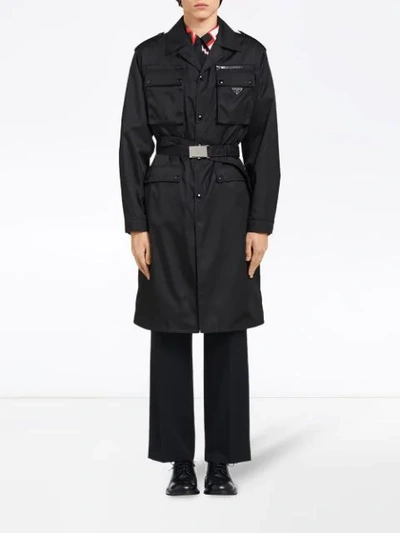 Shop Prada Belted Trench Coat In Black