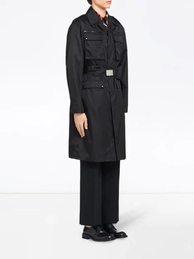 Shop Prada Belted Trench Coat In Black