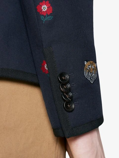 Shop Gucci Embellished Cambridge Jacket In Blue