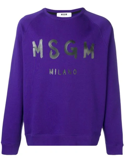 Shop Msgm Logo Print Sweatshirt In Purple