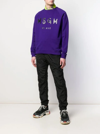 Shop Msgm Logo Print Sweatshirt In Purple