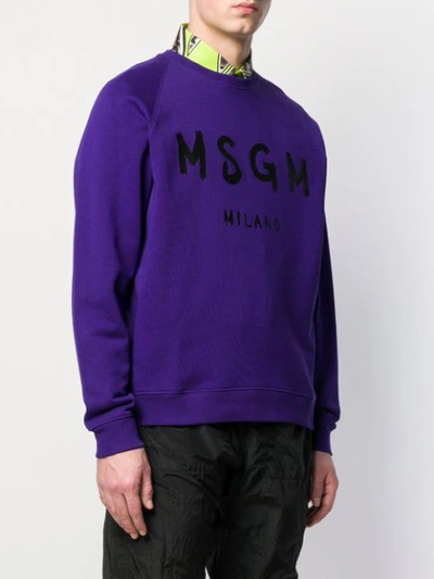 Shop Msgm Logo Print Sweatshirt In Purple