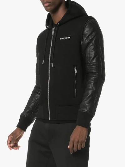 Shop Givenchy Hooded Contrasting Sleeve Jacket In Black