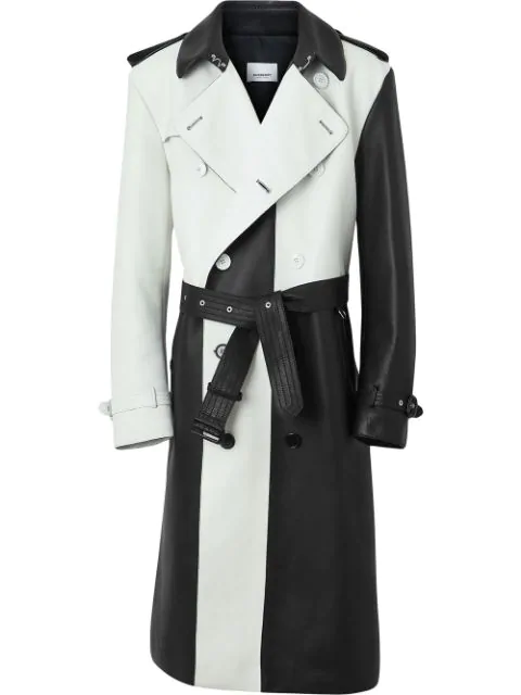 Burberry Panelled Plonge Leather Trench Coat In White | ModeSens
