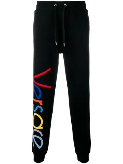 Shop Versace Embroidered Logo Joggers - Black