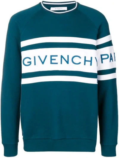 Shop Givenchy Logo Crew Neck Sweatshirt In Blue