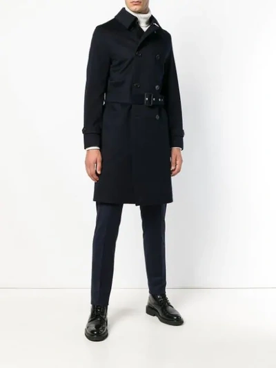 Shop Mackintosh Double-breasted Trench Coat - Blue