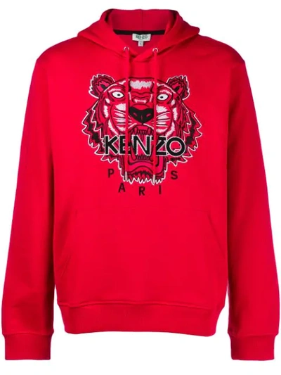 Shop Kenzo Embroidered Tiger Hoodie In Red