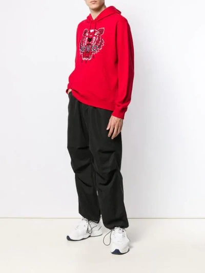 Shop Kenzo Embroidered Tiger Hoodie In Red