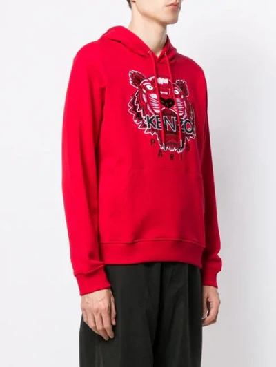 Shop Kenzo Embroidered Tiger Hoodie In Red