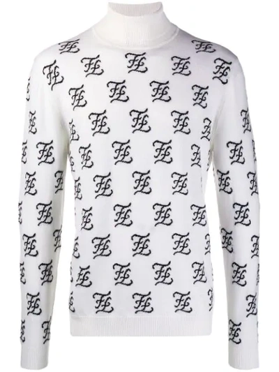 Shop Fendi Karligraphy Ff Monogram Knitted Sweater In F01lz Vela/nero