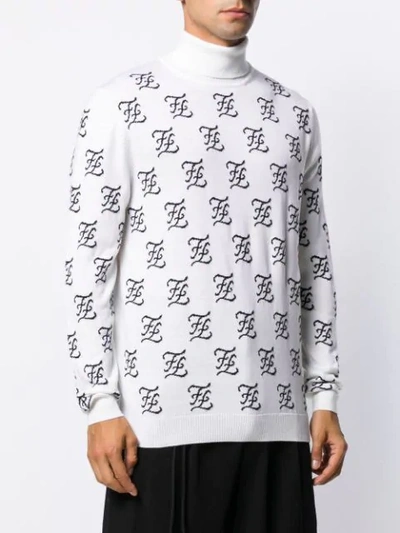 Shop Fendi Karligraphy Ff Monogram Knitted Sweater In F01lz Vela/nero