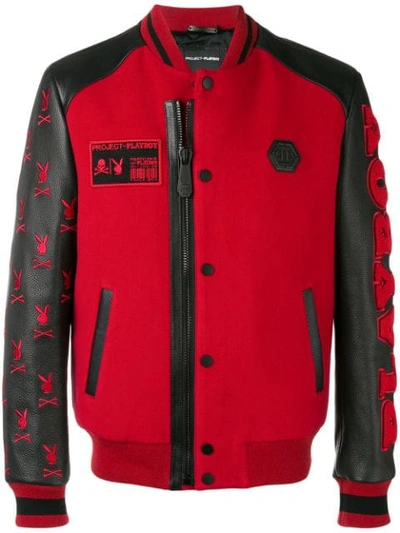 Philipp Plein X Playboy Logo Bomber Jacket In Red | ModeSens