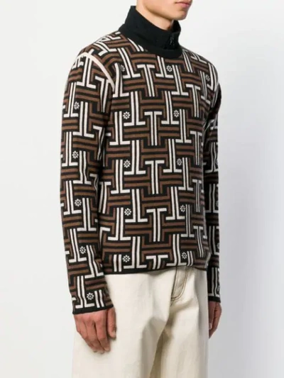 Shop Lanvin Jl Jacquard Knitted Sweater In Brown