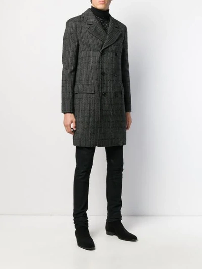 Shop Saint Laurent Checkered Double-breasted Coat In Black