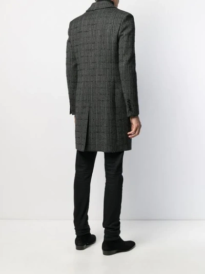 Shop Saint Laurent Checkered Double-breasted Coat In Black