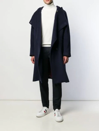 Shop Hevo Salve Hooded Double-breasted Coat In Blue