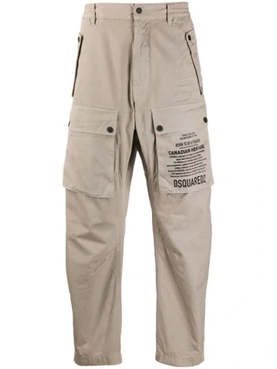Shop Dsquared2 Printed Logo Tapered Trousers In Neutrals