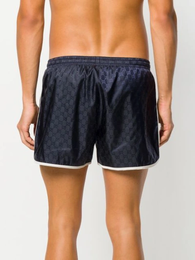 Shop Gucci Monogram Bee Embroidery Swim Shorts In Blue