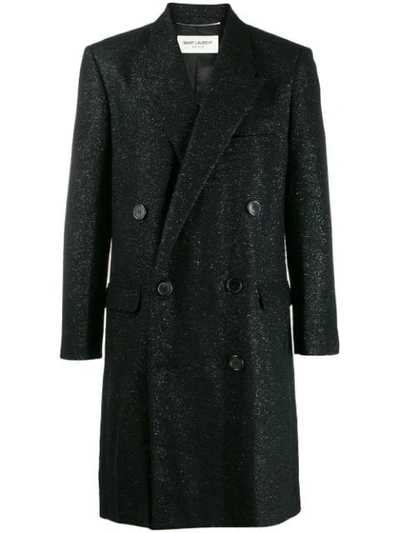 Shop Saint Laurent Spangled Tweed Overcoat In Black