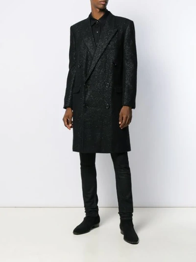 Shop Saint Laurent Spangled Tweed Overcoat In Black