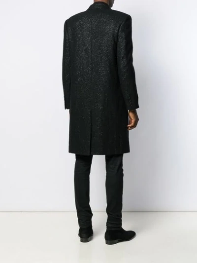 Shop Saint Laurent Spangled Tweed Overcoat In Black