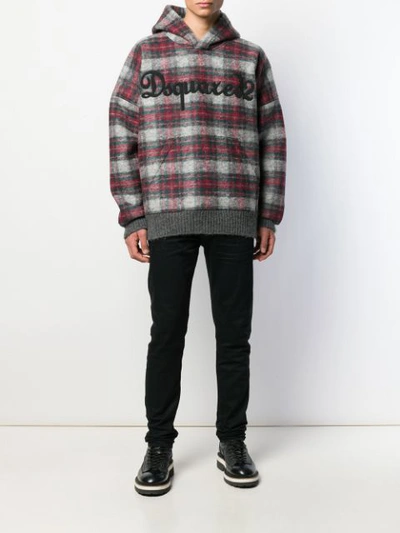 Shop Dsquared2 Oversized Plaid Hoodie In Grey Red
