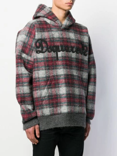 Shop Dsquared2 Oversized Plaid Hoodie In Grey Red