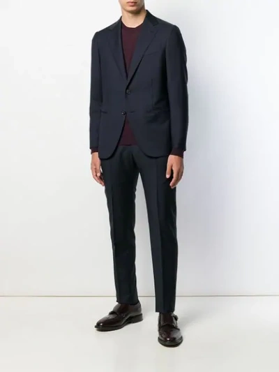 Caruso Pin Tuck Two Piece Suit In Blue