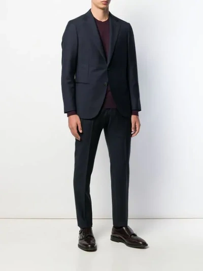 Caruso Pin Tuck Two Piece Suit In Blue