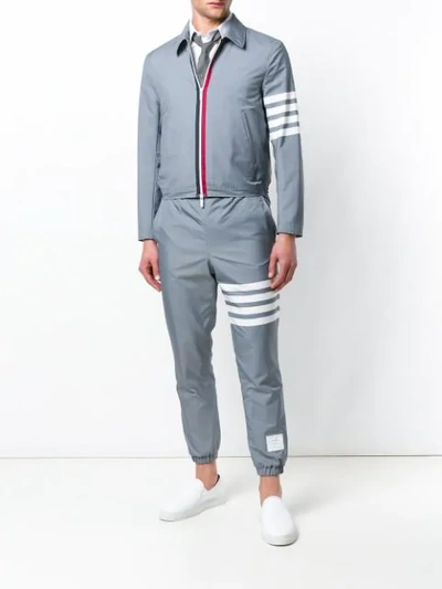 Shop Thom Browne Striped Zipped Bomber Jacket In Grey