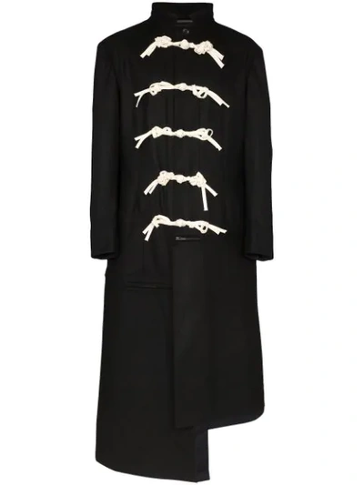 Shop Yohji Yamamoto Asymmetric Rope-fastening Coat In Black