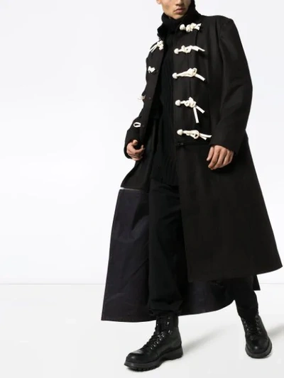 Shop Yohji Yamamoto Asymmetric Rope-fastening Coat In Black