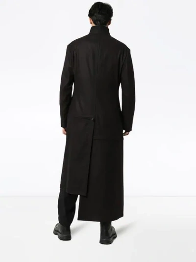 Shop Yohji Yamamoto Asymmetric Rope-fastening Coat In Black