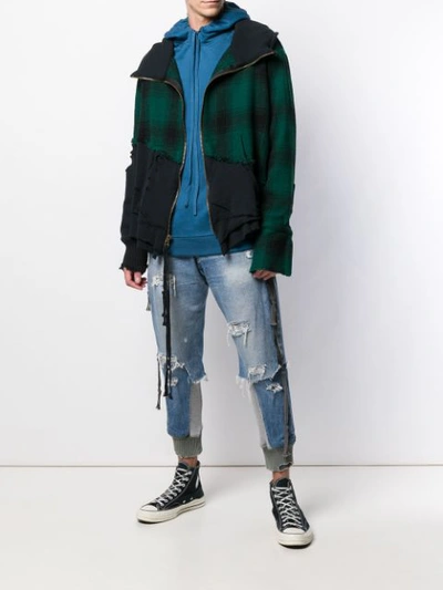 Shop Greg Lauren Cropped Destroyed Jeans In Blue